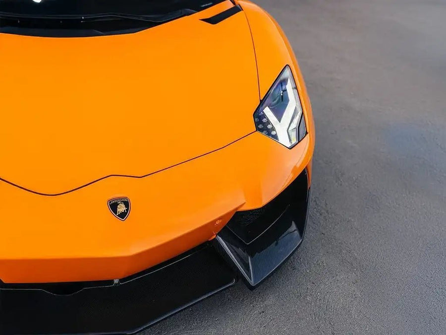 DIY Lamborghini Aventador wrapped in SuperGloss Papaya Orange automotive vinyl film