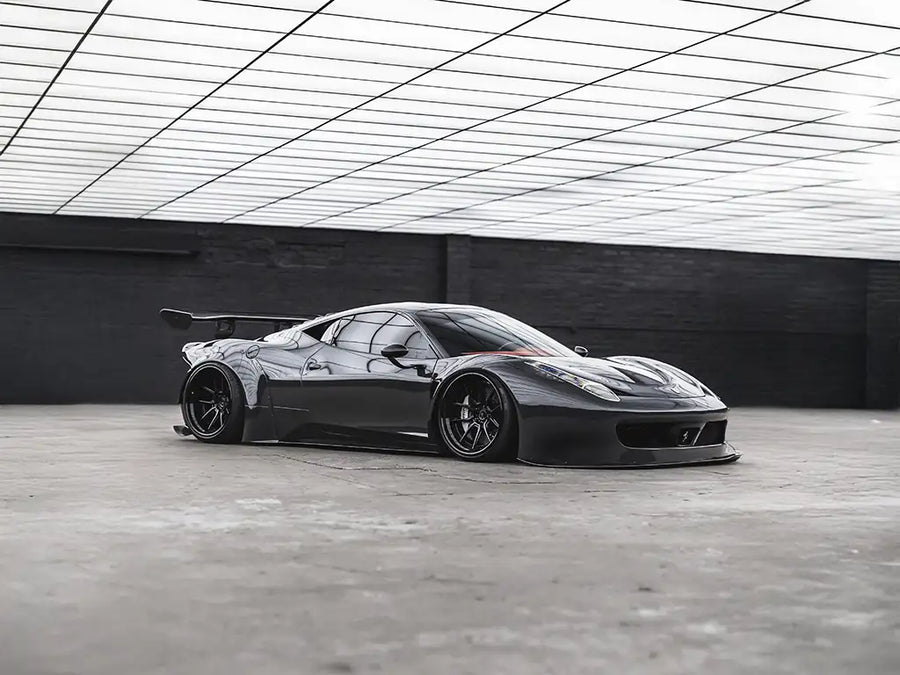 DIY Ferrari 458 wrapped in Super Gloss Slate Grey restyling film