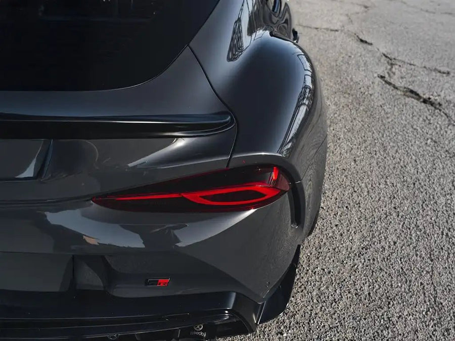 Toyota Supra wrapped in Inozetek SuperGloss Slate Grey wrap film