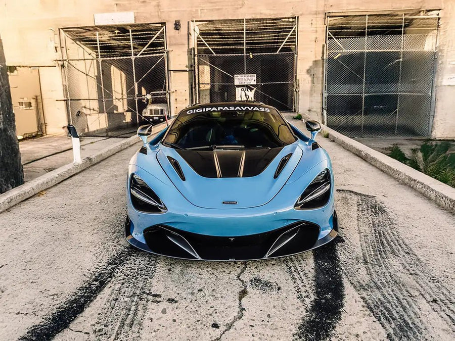 McLaren 720S wrapped in Inozetek Super Gloss Soft Blue vinyl wrap