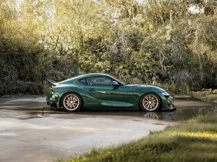 Toyota Supra wrapped in Inozetek Super Gloss Vintage Racing Green restyling film