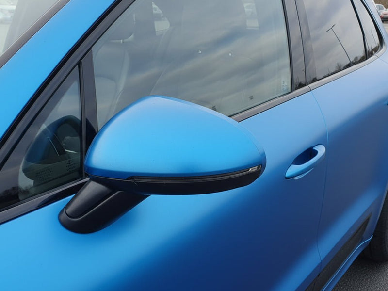 DIY Porsche Macan wrapped in Satin HX20000 Racing Light Blue car wrap film HX20521S