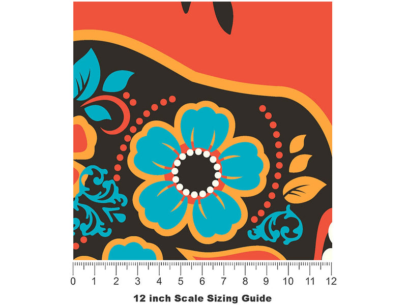 Autumnal Calaveras Day of the Dead Vinyl Film Pattern Size 12 inch Scale~Rwraps Autumnal Calaveras Day of the Dead Sizing Chart~2