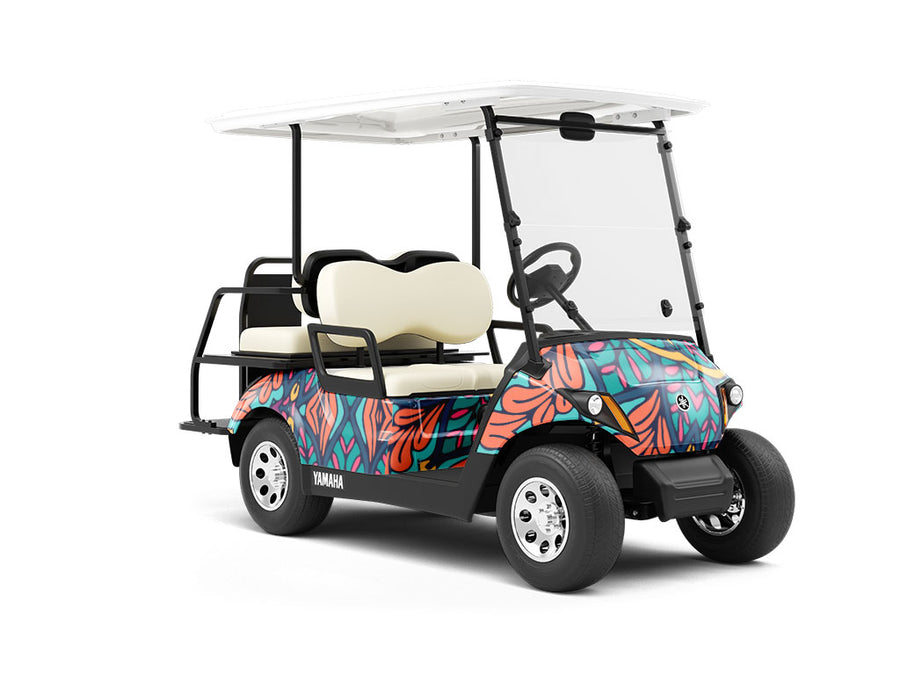 Autumnal Ferns Mandala Wrapped Golf Cart