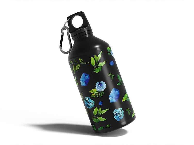 azure rose floral Water Bottle DIY Stickers