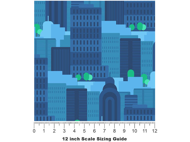 Big City Blues Cityscape Vinyl Film Pattern Size 12 inch Scale~Rwraps Big City Blues Cityscape Sizing Chart~3