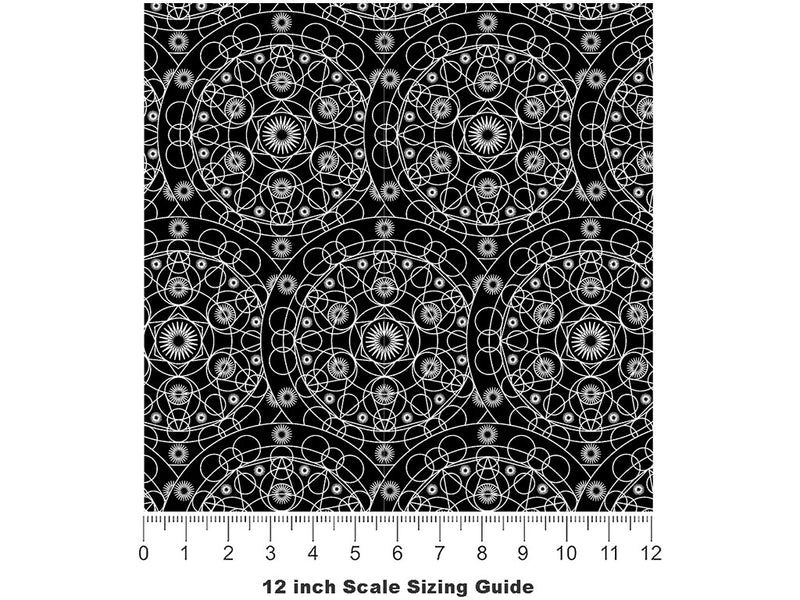 Black Cylindrical Mandala Vinyl Film Pattern Size 12 inch Scale~Rwraps Black Cylindrical Mandala Sizing Chart~2