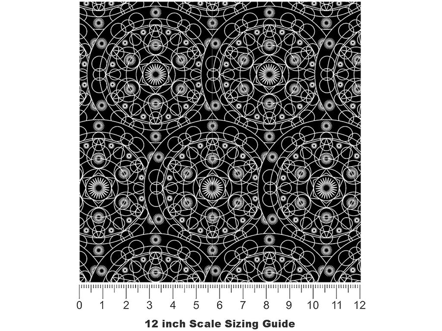 Black Cylindrical Mandala Vinyl Film Pattern Size 12 inch Scale~Rwraps Black Cylindrical Mandala Sizing Chart~2