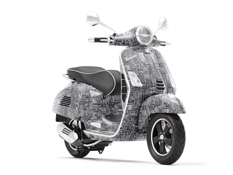 Black Downtown Cityscape Vespa Scooter Wrap Film