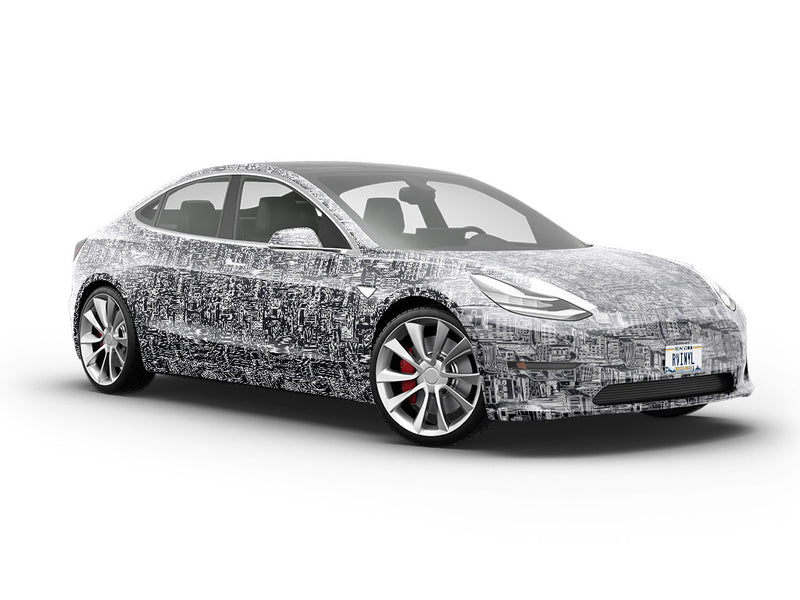 Black Downtown Cityscape Vehicle Vinyl Wrap