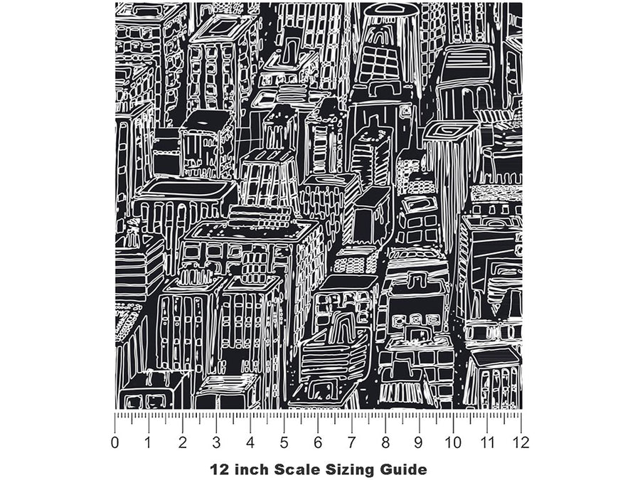 Black Downtown Cityscape Vinyl Film Pattern Size 12 inch Scale~Rwraps Black Downtown Cityscape Sizing Chart~3