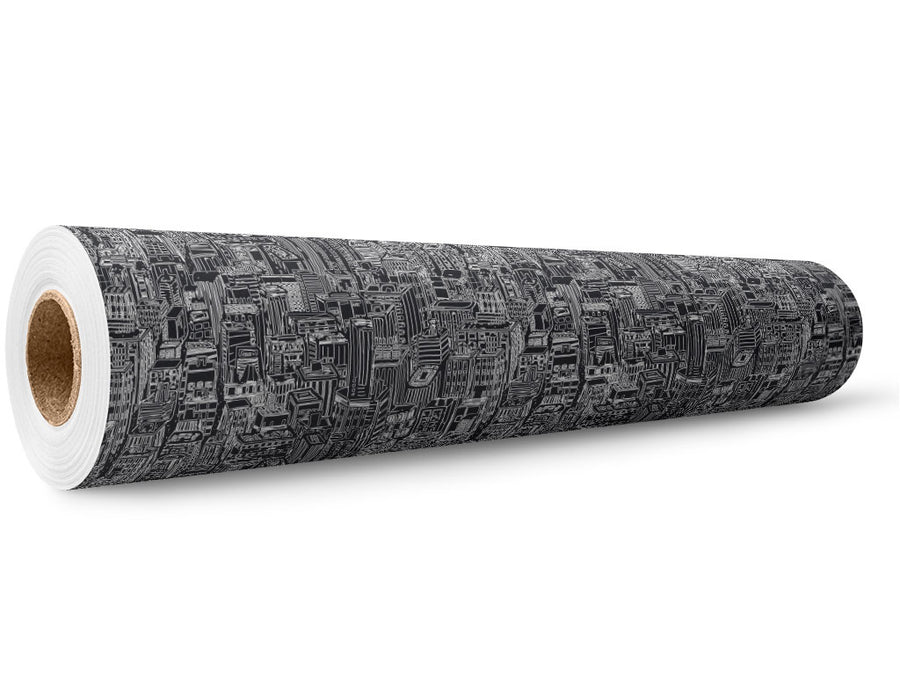 Black Downtown Cityscape Wrap Film Wholesale Roll~Rwraps Series 914 Digitally Printed Vinyl Roll~5