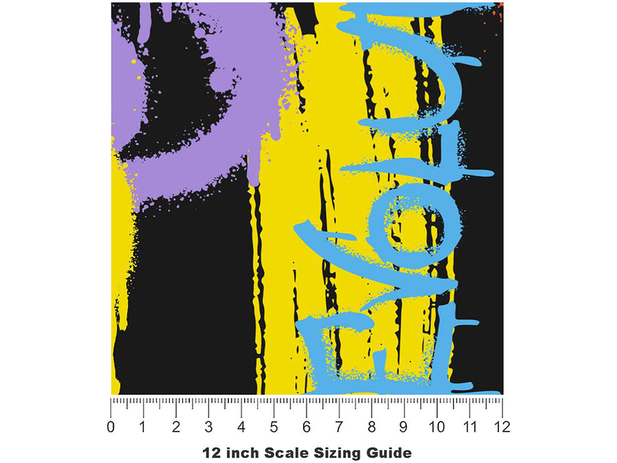Black Evolution Graffiti Vinyl Film Pattern Size 12 inch Scale~Rwraps Black Evolution Graffiti Sizing Chart~3