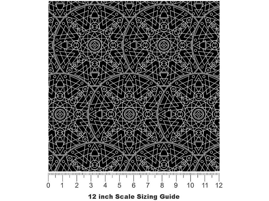 Black Geometric Mandala Vinyl Film Pattern Size 12 inch Scale~Rwraps Black Geometric Mandala Sizing Chart~2