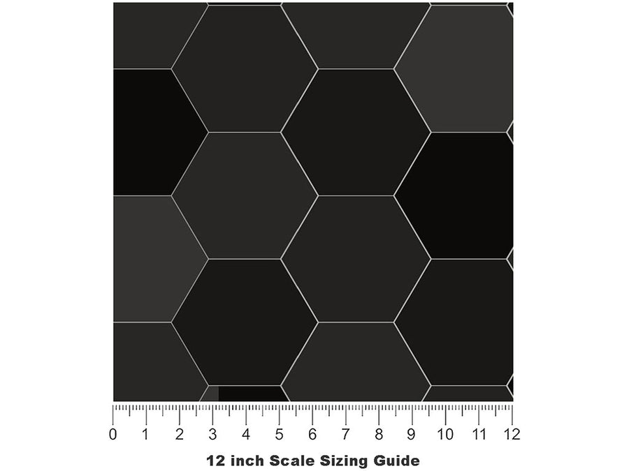 Black Hexagonal Tile Vinyl Film Pattern Size 12 inch Scale~Rwraps Black Hexagonal Tile Sizing Chart~3