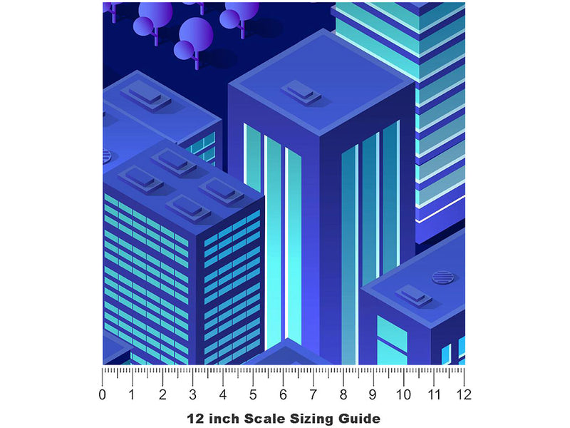 Black Light Cityscape Vinyl Film Pattern Size 12 inch Scale~Rwraps Black Light Cityscape Sizing Chart~3