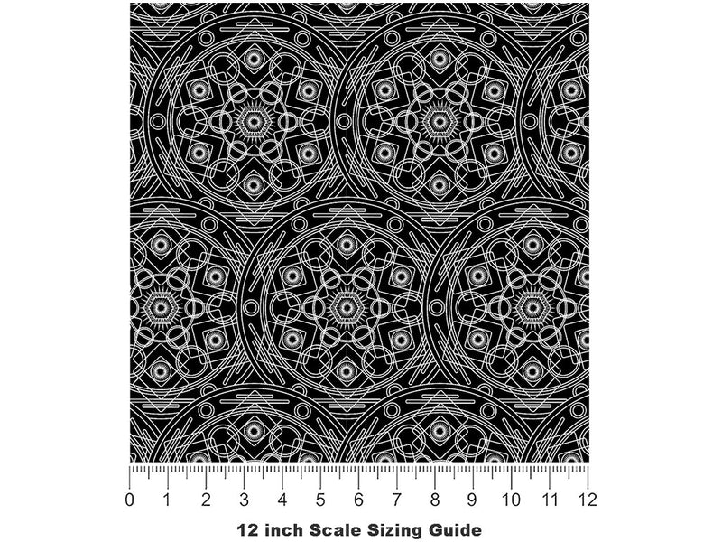 Black Polygons Mandala Vinyl Film Pattern Size 12 inch Scale~Rwraps Black Polygons Mandala Sizing Chart~2