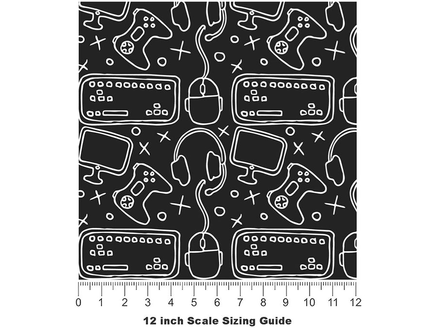 Black Setup Gaming Vinyl Film Pattern Size 12 inch Scale~Rwraps Black Setup Gaming Sizing Chart~2