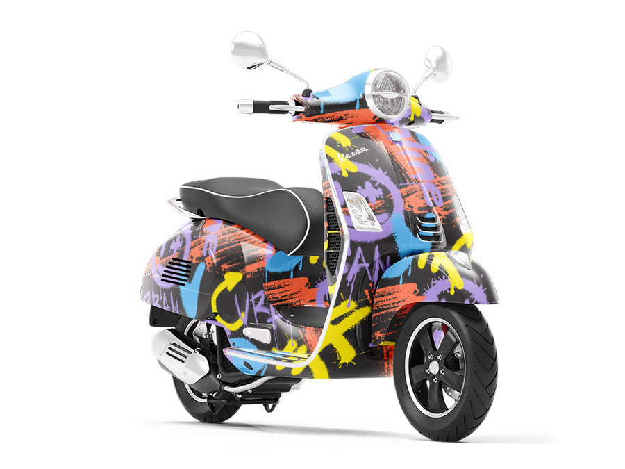 Black Urban Graffiti Vespa Scooter Wrap Film
