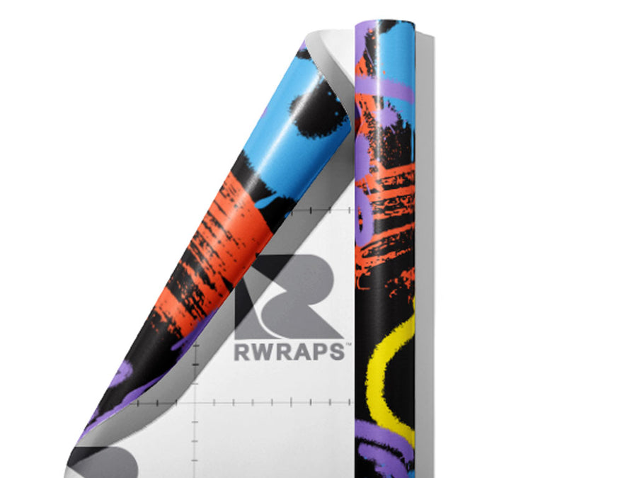 Black Urban Graffiti Wrap Film Sheets~Rwraps Series 914 Black Urban Graffiti Scrolled Sheet~4