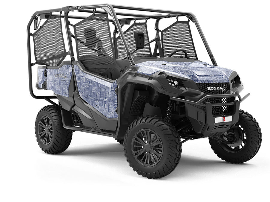 Blue Downtown Cityscape Utility Vehicle Vinyl Wrap