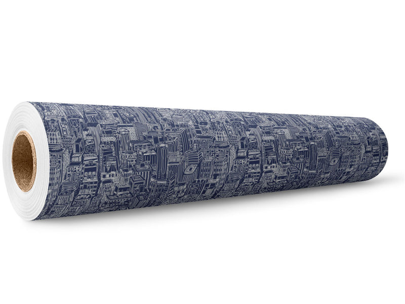 Blue Downtown Cityscape Wrap Film Wholesale Roll~Rwraps Series 914 Digitally Printed Vinyl Roll~5