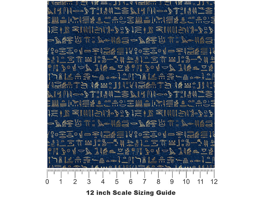 Blue Hieroglyphs Egyptian Vinyl Film Pattern Size 12 inch Scale~Rwraps Blue Hieroglyphs Egyptian Sizing Chart~2