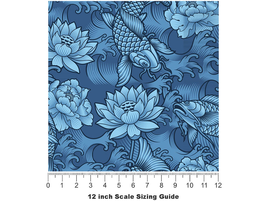 Blue Koi Marine Life Vinyl Film Pattern Size 12 inch Scale~Rwraps Blue Koi Marine Life Sizing Chart~2