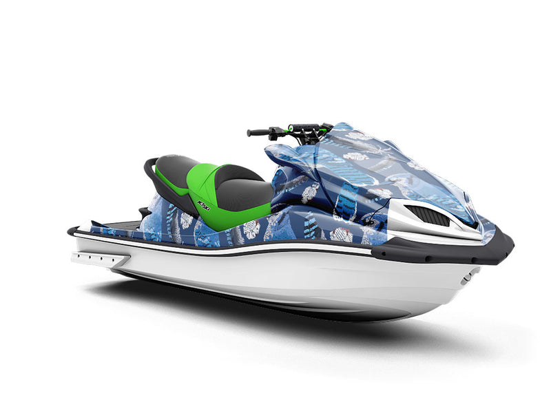 Blue Linework Birds Jet Ski Vinyl Customized Wrap