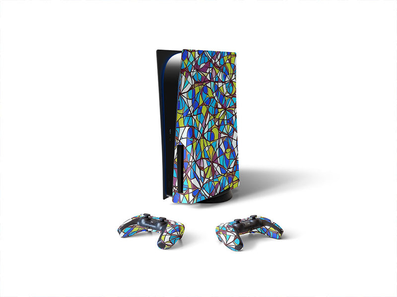 blue shards stained glass Sony PS5 DIY Skin
