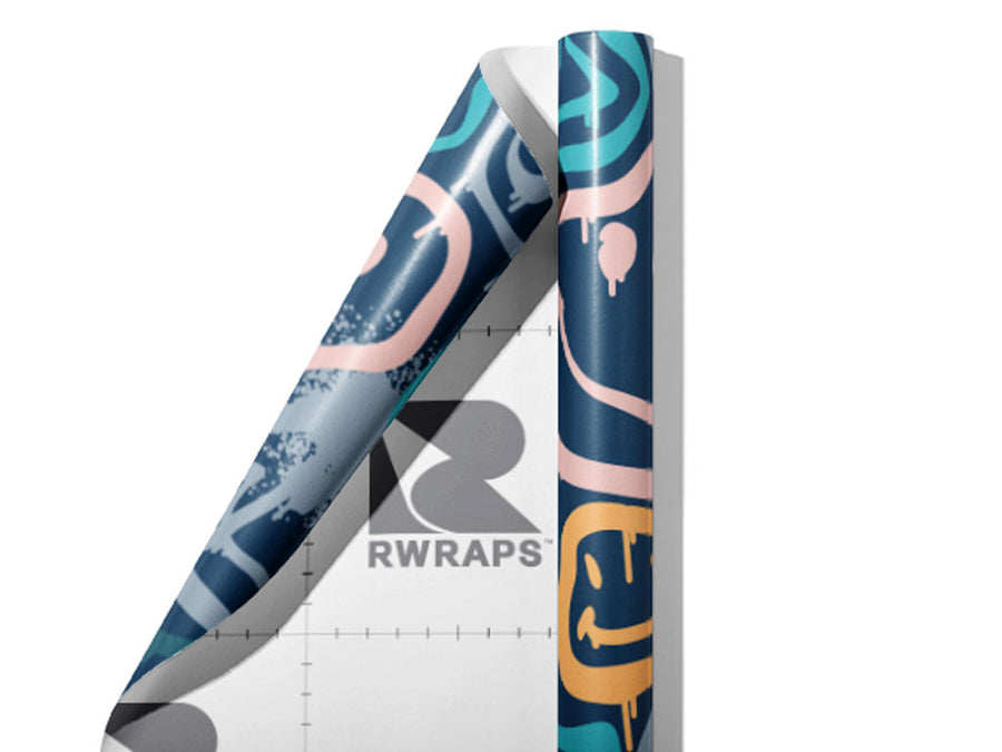 Blue Smiles Graffiti Wrap Film Sheets~Rwraps Series 914 Blue Smiles Graffiti Scrolled Sheet~4
