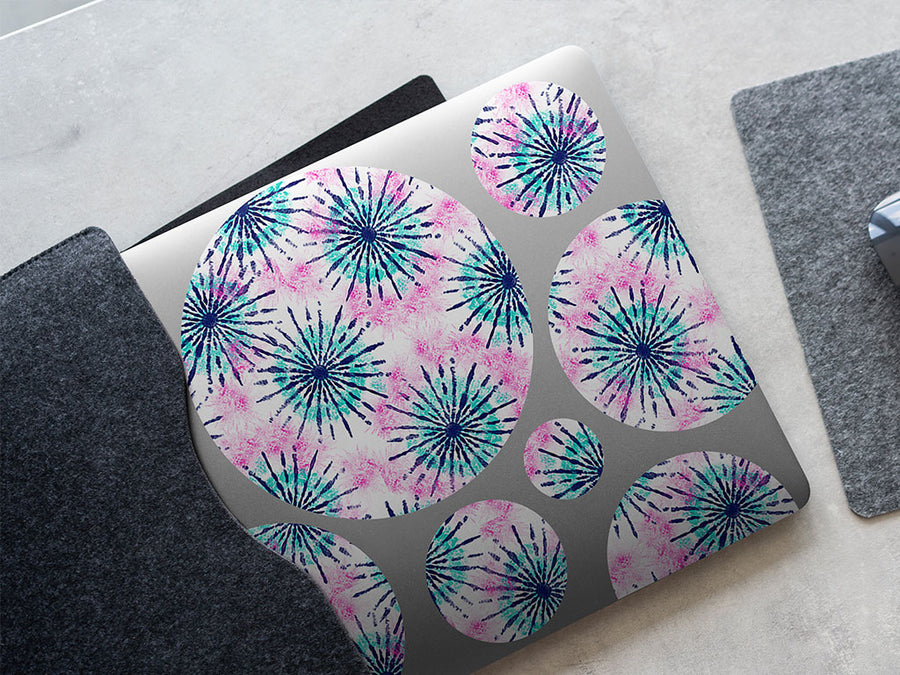 blue sunshine tie dye DIY Laptop Stickers