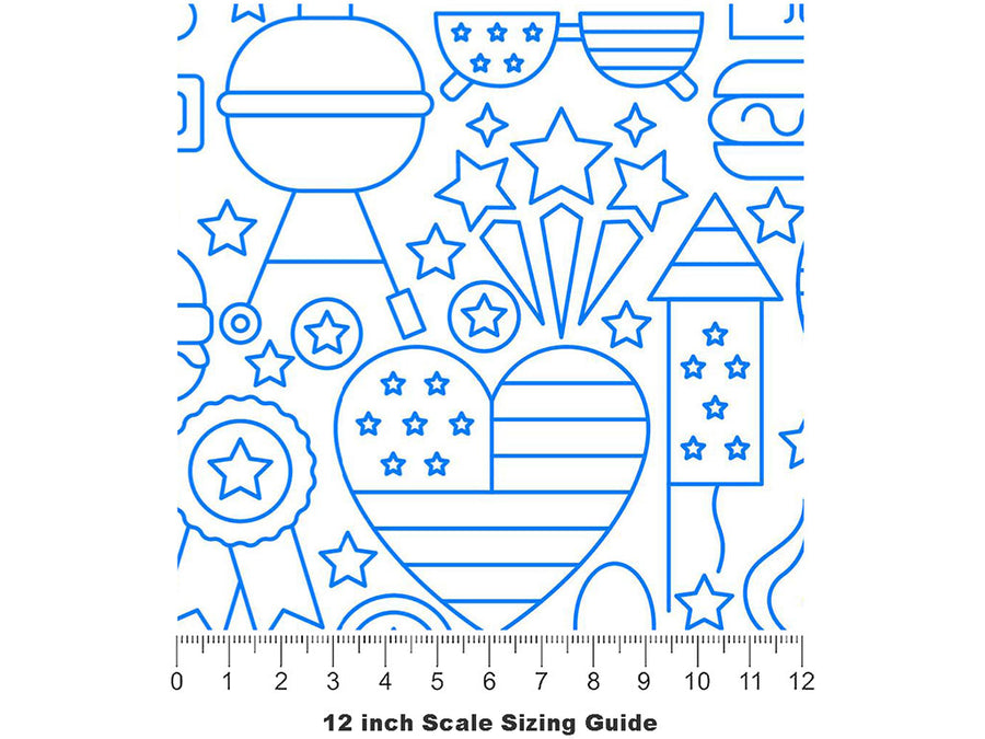Blue York Americana Vinyl Film Pattern Size 12 inch Scale~Rwraps Blue York Americana Sizing Chart~3