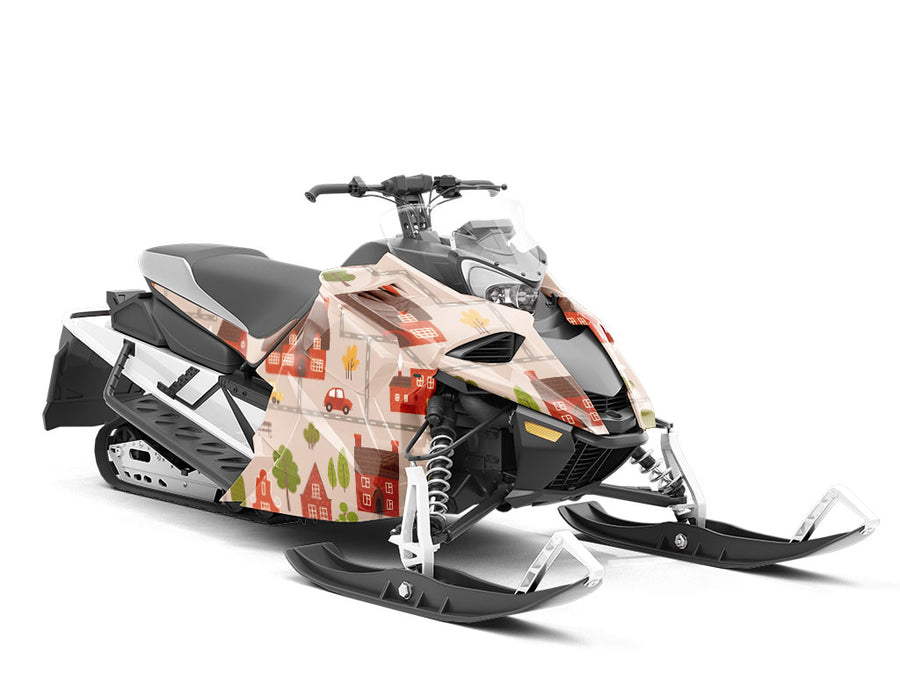 Brick Buildings Cityscape Custom Wrapped Snowmobile