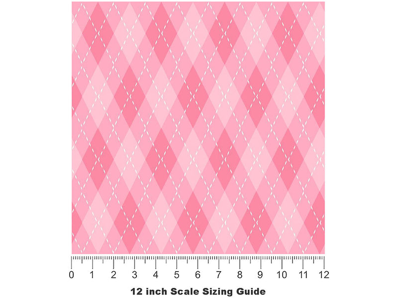 Bubblegum Argyle Vinyl Film Pattern Size 12 inch Scale~Rwraps Bubblegum Argyle Sizing Chart~2