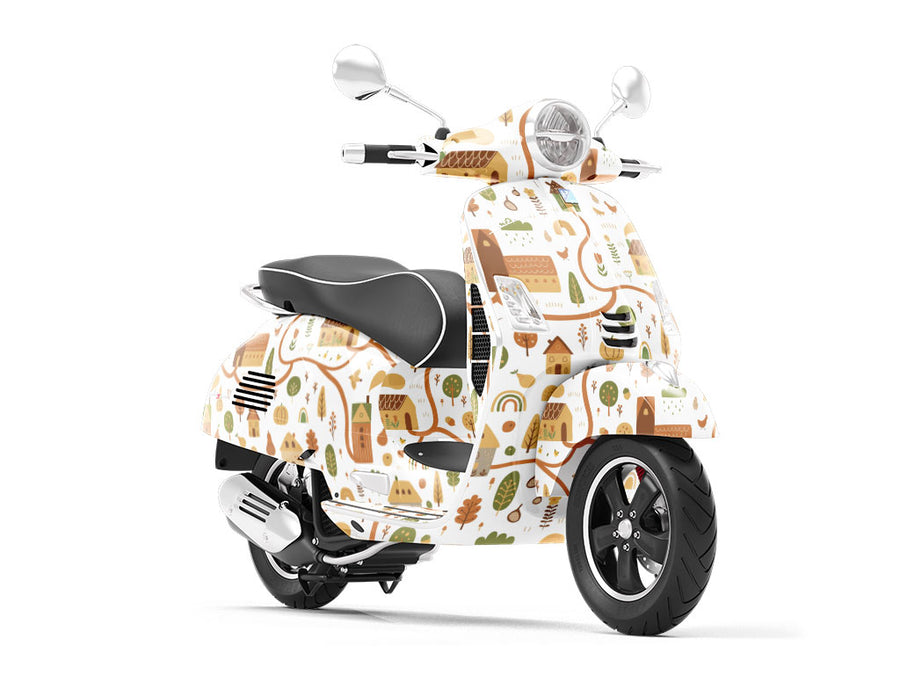 Cartoon Village Cityscape Vespa Scooter Wrap Film