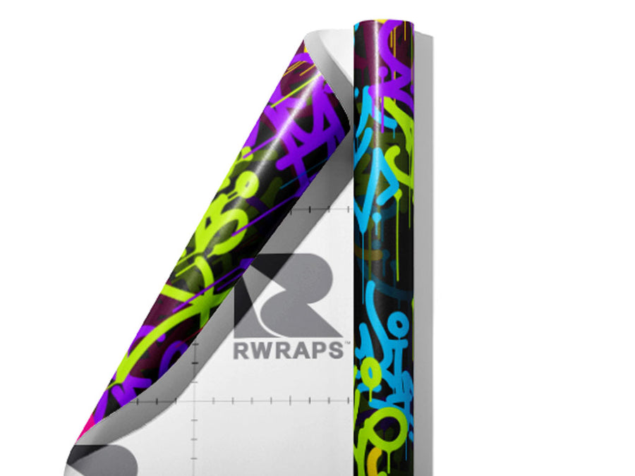 Caution Wet Paint Graffiti Wrap Film Sheets~Rwraps Series 914 Caution Wet Paint Graffiti Scrolled Sheet~4