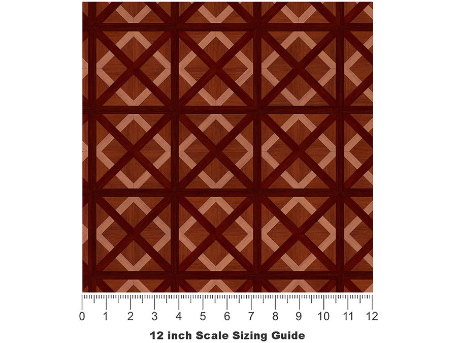 Cherry Stain Wooden Parquet Vinyl Film Pattern Size 12 inch Scale~Rwraps Cherry Stain Wooden Parquet Sizing Chart~3