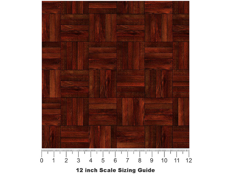 Cherry Stain Wooden Parquet Vinyl Film Pattern Size 12 inch Scale~Rwraps Cherry Stain Wooden Parquet Sizing Chart~3