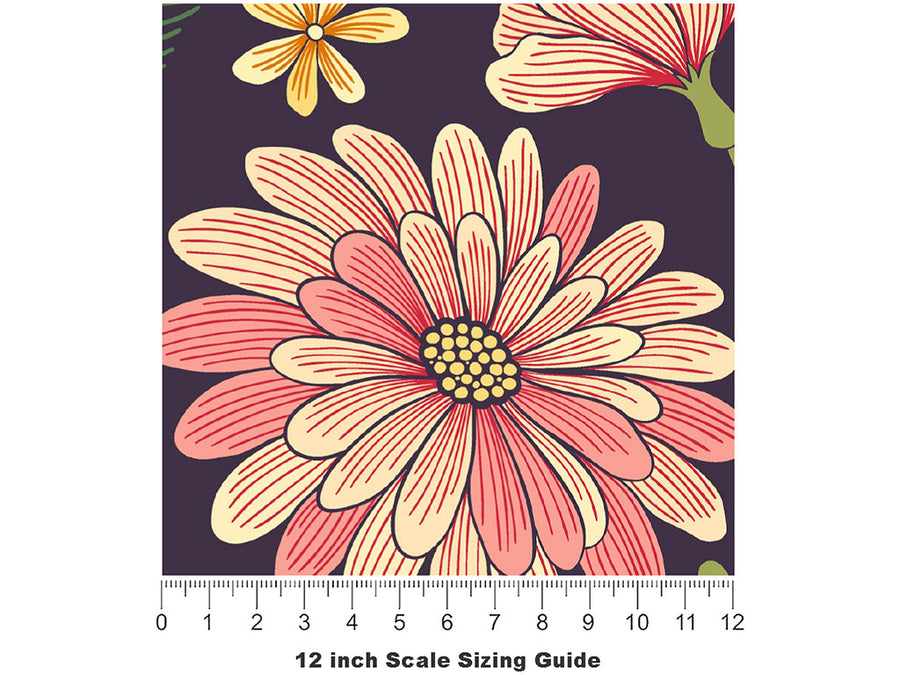 Chrysanthemum Garden Floral Vinyl Film Pattern Size 12 inch Scale~Rwraps Chrysanthemum Garden Floral Sizing Chart~2