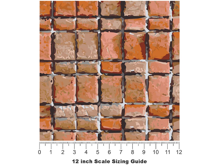 Cinnamon Red Brick Vinyl Film Pattern Size 12 inch Scale~Rwraps Cinnamon Red Brick Sizing Chart~3