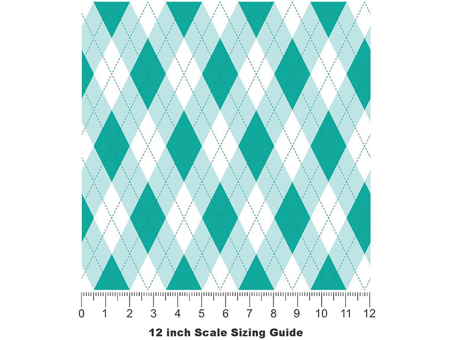 Clear Ocean Argyle Vinyl Film Pattern Size 12 inch Scale~Rwraps Clear Ocean Argyle Sizing Chart~2
