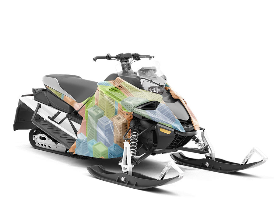 Color Blocks Cityscape Custom Wrapped Snowmobile