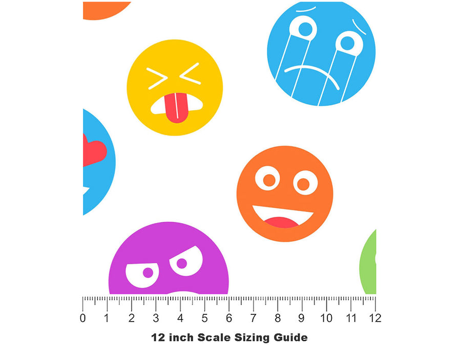 Colored Crazy Emoji Vinyl Film Pattern Size 12 inch Scale~Rwraps Colored Crazy Emoji Sizing Chart~2