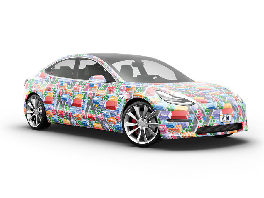 Commuting Downtown Cityscape Vehicle Vinyl Wrap