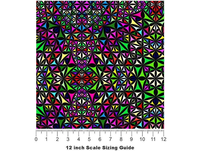 Crazy Quilt Mosaic Vinyl Film Pattern Size 12 inch Scale~Rwraps Crazy Quilt Mosaic Sizing Chart~2