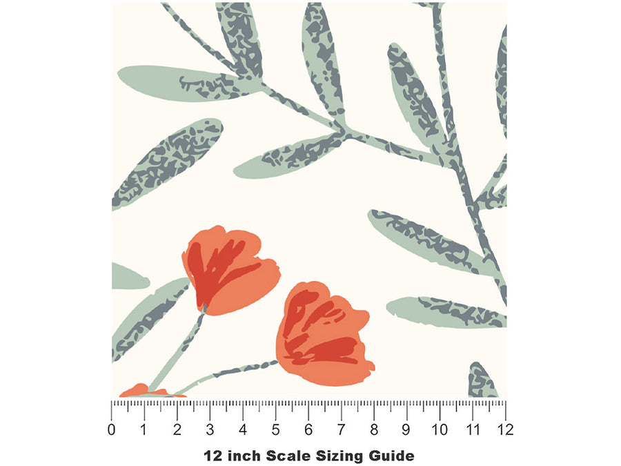 Crimson Meadow Floral Vinyl Film Pattern Size 12 inch Scale~Rwraps Crimson Meadow Floral Sizing Chart~2