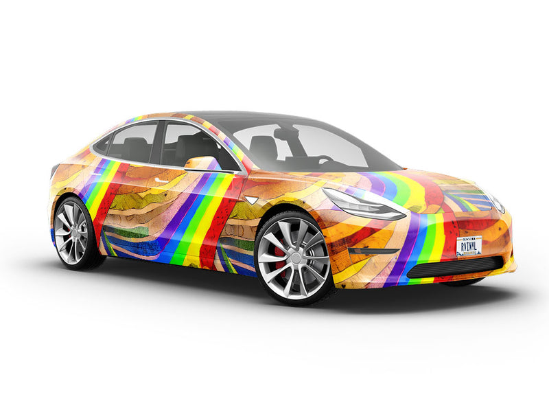 Crossing Rainbows Wooden Parquet Vehicle Vinyl Wrap