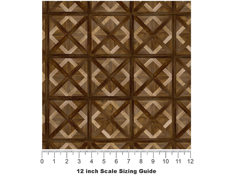 Dark Walnut Wooden Parquet Vinyl Film Pattern Size 12 inch Scale~Rwraps Dark Walnut Wooden Parquet Sizing Chart~3
