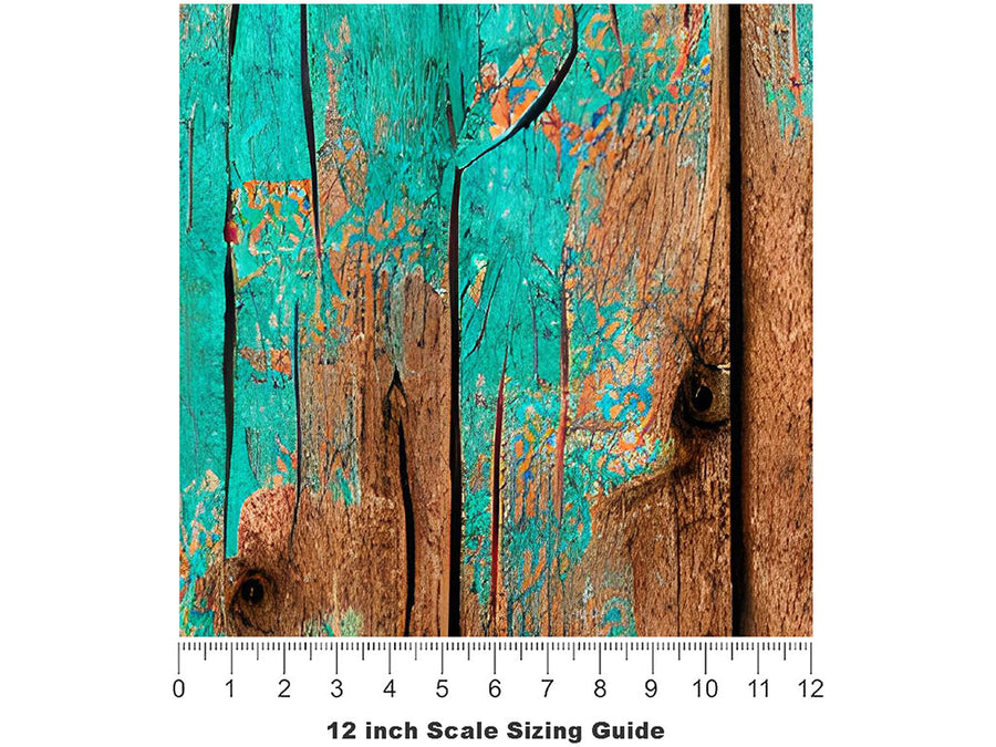 Distressed Aquamarine Wood Plank Vinyl Film Pattern Size 12 inch Scale~Rwraps Distressed Aquamarine Wood Plank Sizing Chart~3